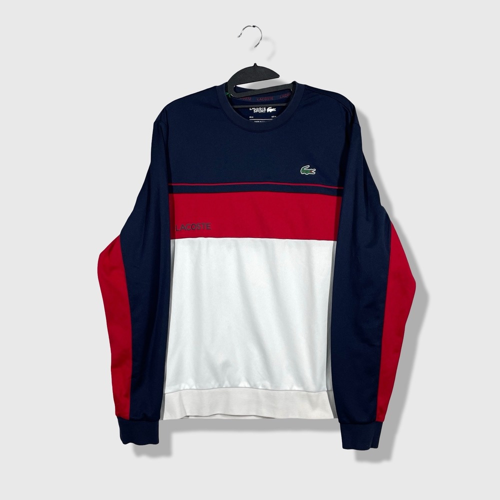 Lacoste Sport Sweatshirt Mens Size M Navy Red White Colorblock Sporty Athleisure